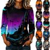 Women's Casual Raglan Sleeve Crew Neck Halloween Print T Shirt Top 3 4 Sleeve Comfortable Fit Soft Fabric Seasonal Graphic Tee