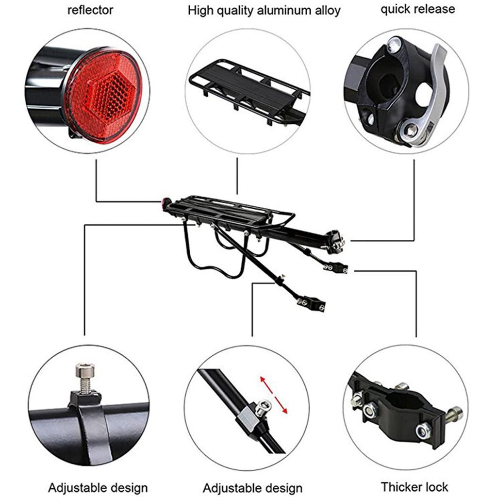 Enkrio Bicycle Carrier, Lightweight, Extendable Rear Carrier, 50kg Load Capacity, Retrofit Luggage Rack, Easy Installation, Includes Reflector