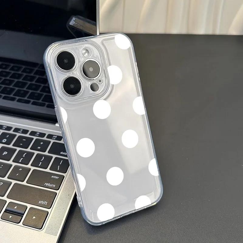 Simple Polka Dots Pattern Phone Case For Samsung S25 S24 Ultra S23 S22 S21 S20 S23FE S21FE Korean INS Soft Cover Case