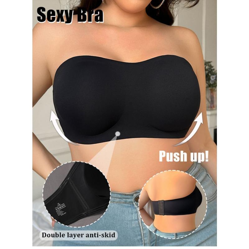 Biustonosz Bandeau Bez Ramiączek Pełne Krycie Duże Rozmiary Bezszwowy Wygodny Push-Up Dla Kobiet