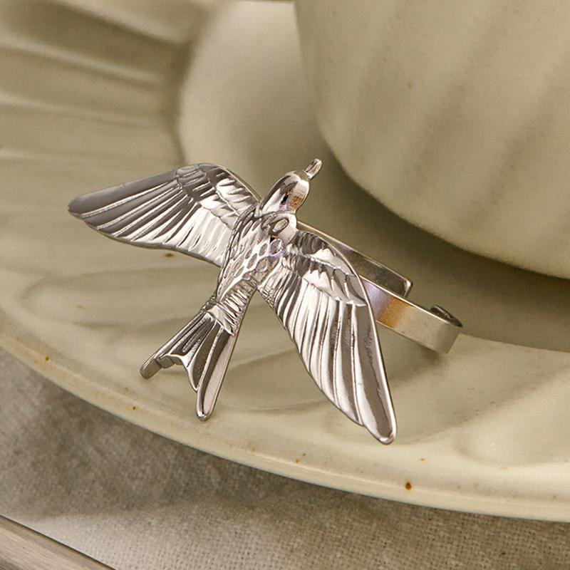 

2026 New Titanium Steel Peace Dove Open Rings for Women Adjustable Punk Style High-End Retro Style Non Fading Jewelry Accessory