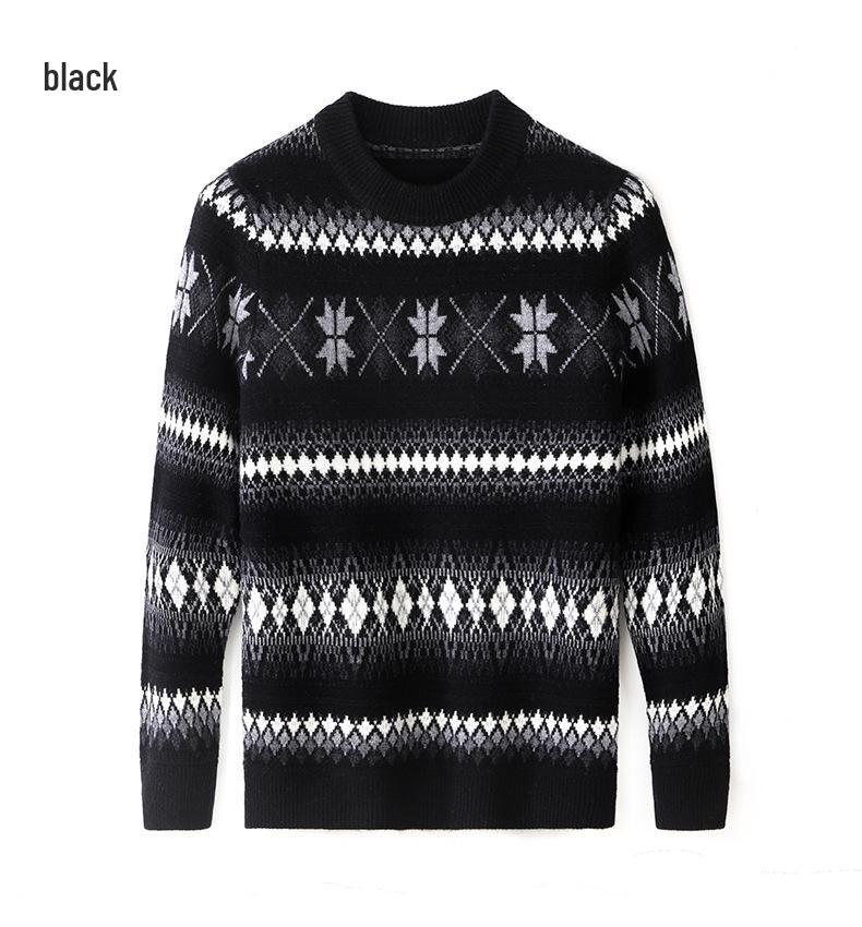 Unisex Striped Jacquard Wool Sweater - Thick, Versatile & Warm for Autumn/Winter