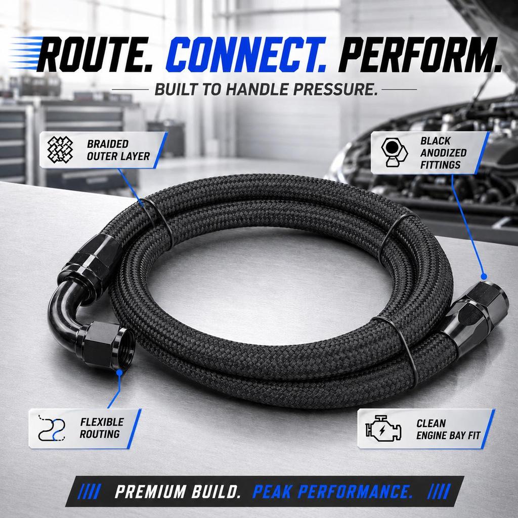 1m 10 AN Black Nylon Braided Oil/Gas Hose Kit with Detachable Fittings