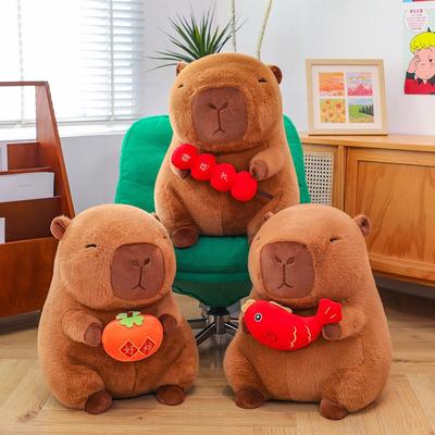 New Rock Sugar Gourd Kapibara Doll Large Plush Toy Holding Fish Good Persimmon Capybara Doll