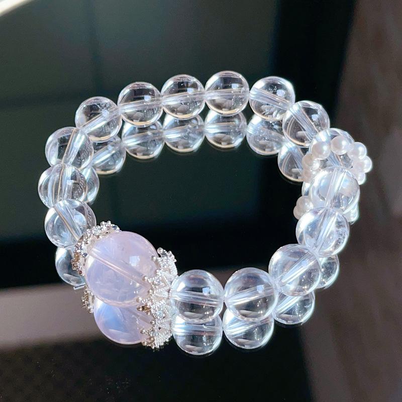 Original natural crystal white crystal single circle powder crystal top bead bracelet, simple style light luxury women's jewelry