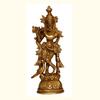 Lord Large Krishna God Murti, Metal Statue Of Love Flute, Gold, Brass- 6.75 Inch