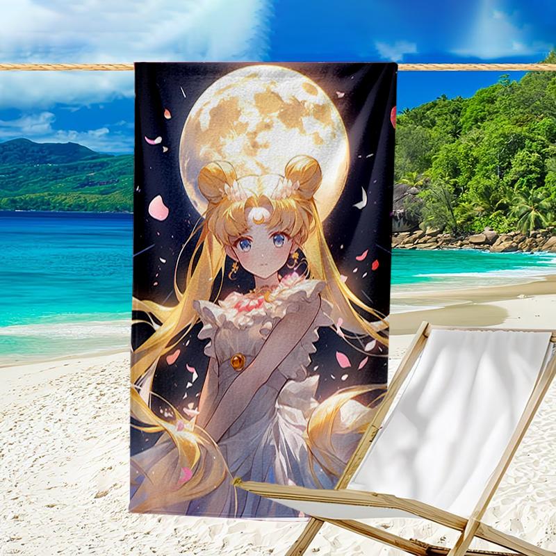 proof beach towel with a Sailor Moon1 pattern - soft,absorbent,quick-drying,machine washable - perfect for swimming,camping,bathing