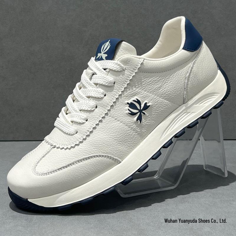 Tênis de Corrida Masculino Forrest Gump 2025 em Couro Genuíno Branco - Respirável, Leve, Sola Macia, Calçado Esportivo Casual