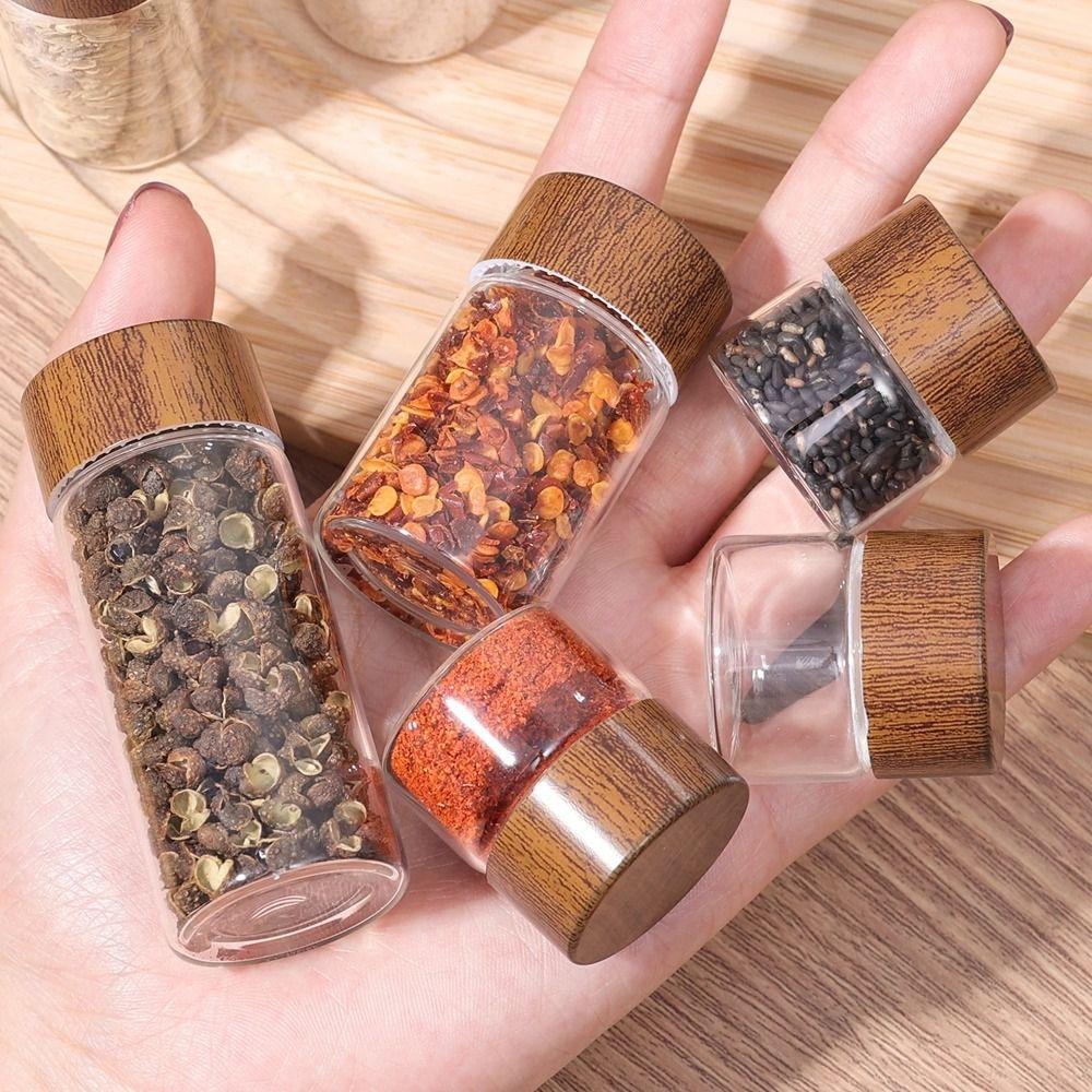 6PCS 10/20/30 ML Wooden Lid Mini Glass Bottles Transparent Food Grade Small Spice Jars Golden Bean Bottle Sealed