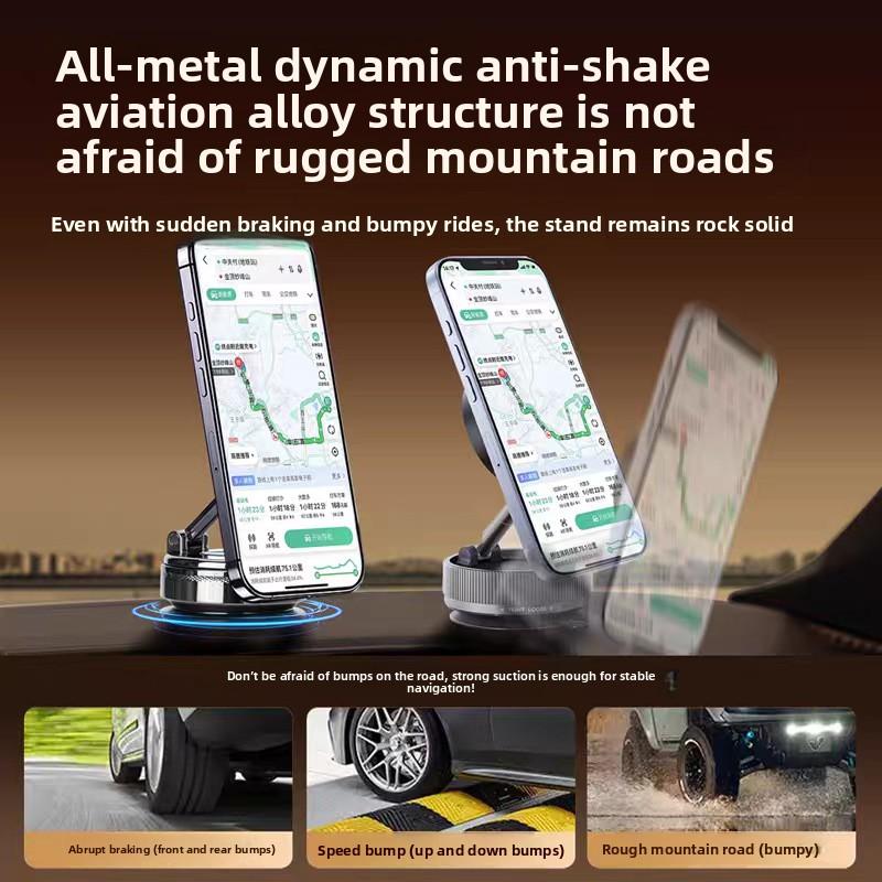 Metal Car Mobile Phone Holder Vacuum Adsorption Magnetic Suction Special Suction Cup for Car Navigation Shockproof Support