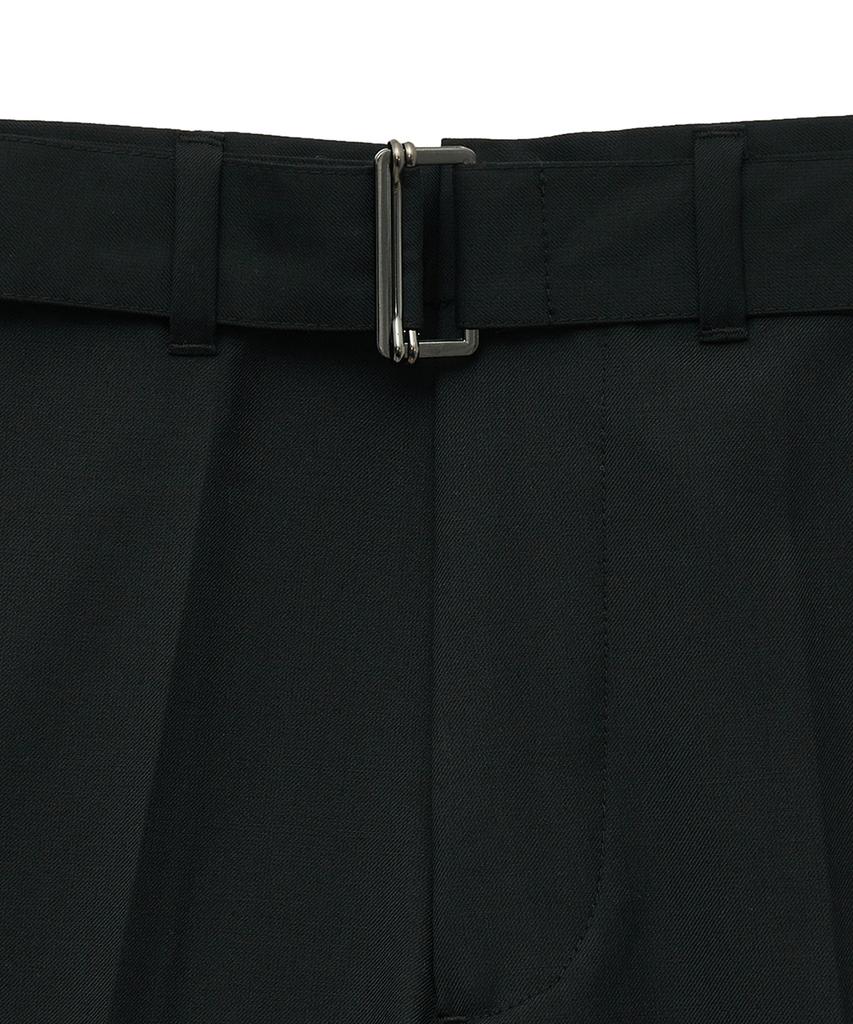 NOIRER Belted Wool Flare Slacks (Black)