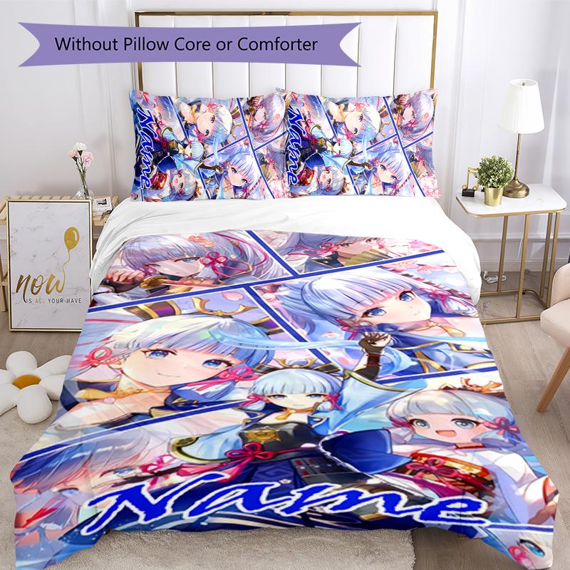 3pcs Custom Name Cartoon Genshin Impact Ayaka Kamisato Bedding Set Duvet Cover Closure Includes 1 Duvet Cover & 2 Pillowcases for All Seasons Bedroom