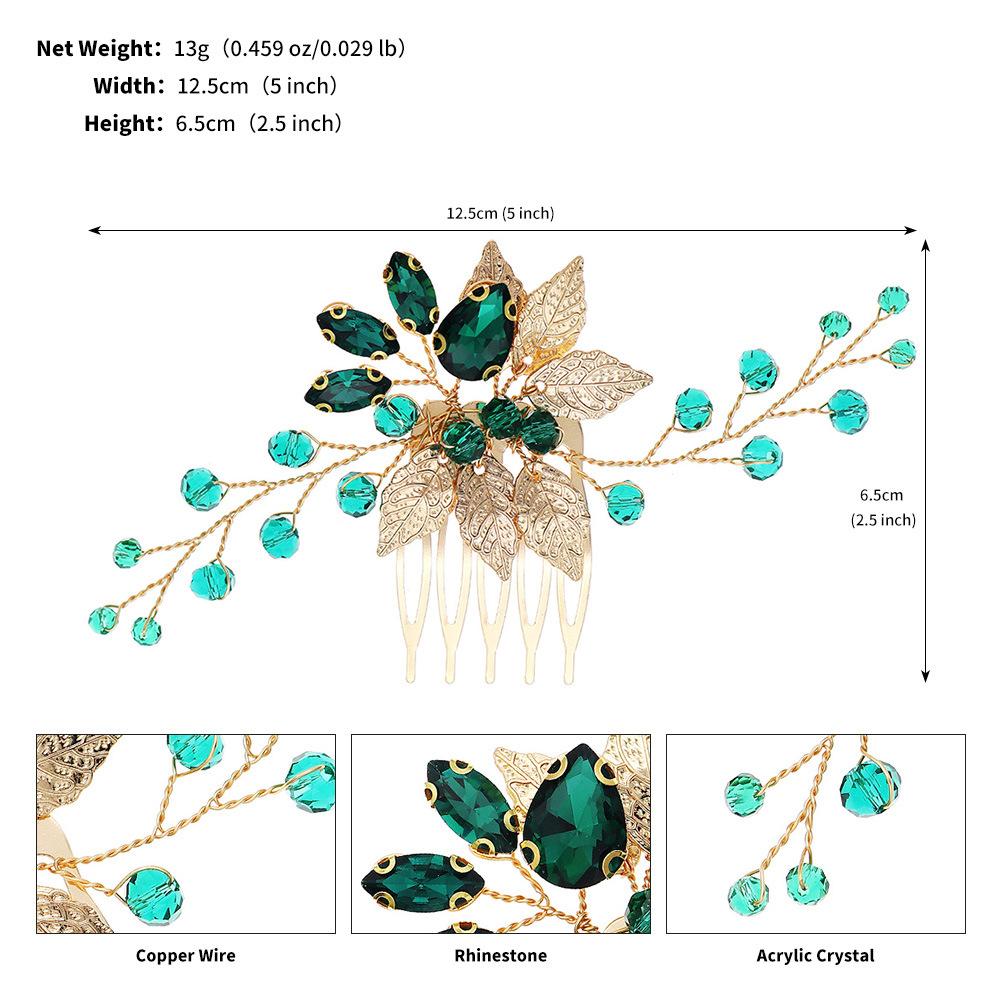 

Новая свадебная расческа для вечеринок, детский головной убор для волос ручной работы, маленькая расческа с пятью зубьями и зелеными стразами