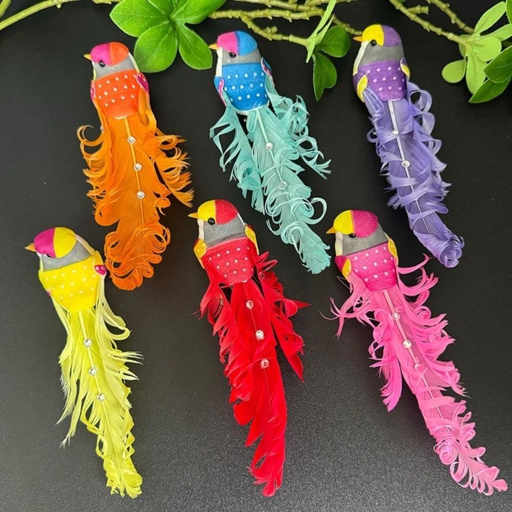 

6pcs Colorful Simulation Birds with Clip Curly Hair Decorative Fake Bird Home Decor Photography Props