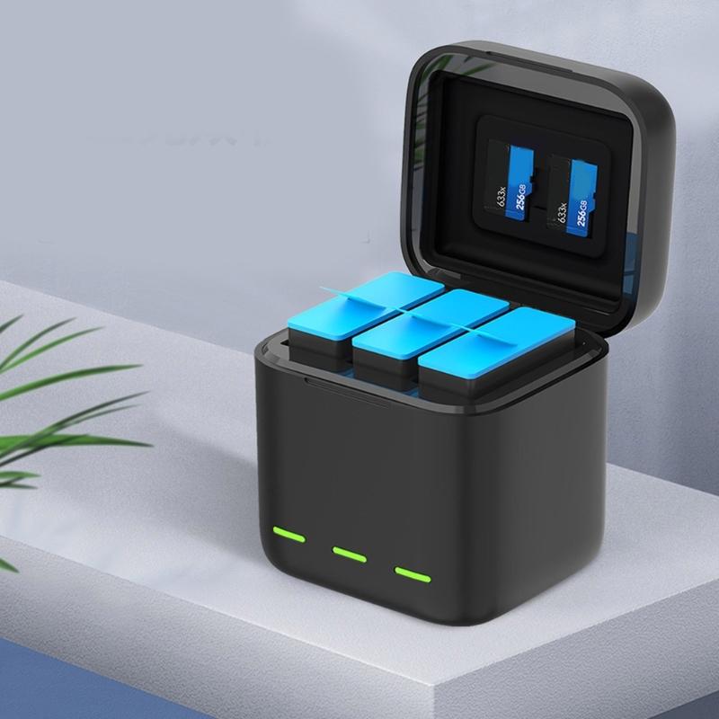 3 Slot USB Charging Case For 13 Black Camera Batteries Charging Box Travel Carry Case with Cord Batteries Case