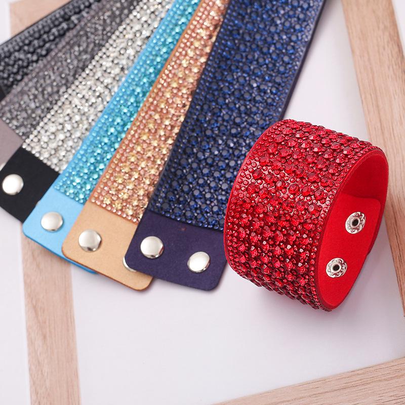 Bohemian Flannel Rhinestone Snap Button Wide Bracelet: Versatile Fashion Accessory