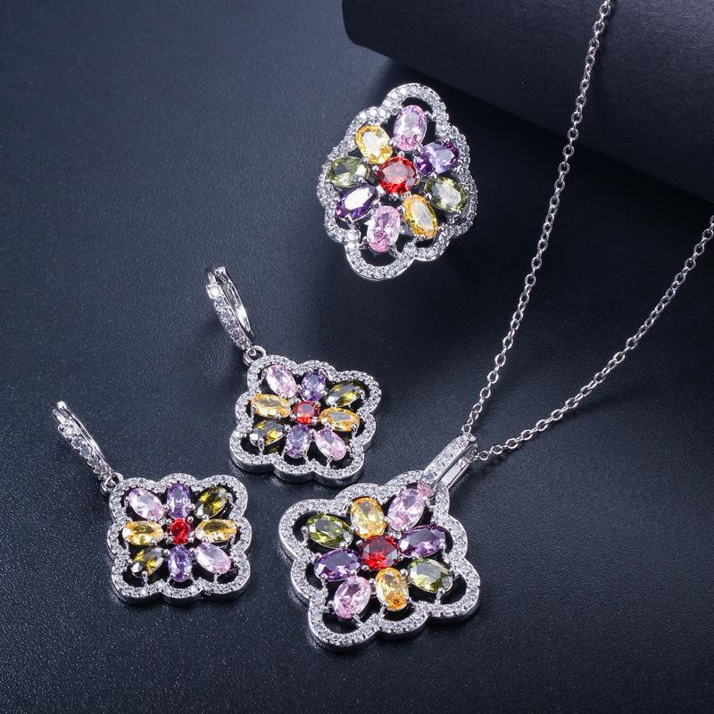 

Ki0067 Multi-Color Optional, Zircon, Ethnic Style Chain, Earrings, Necklace, Ring Three-Piece Set. 9