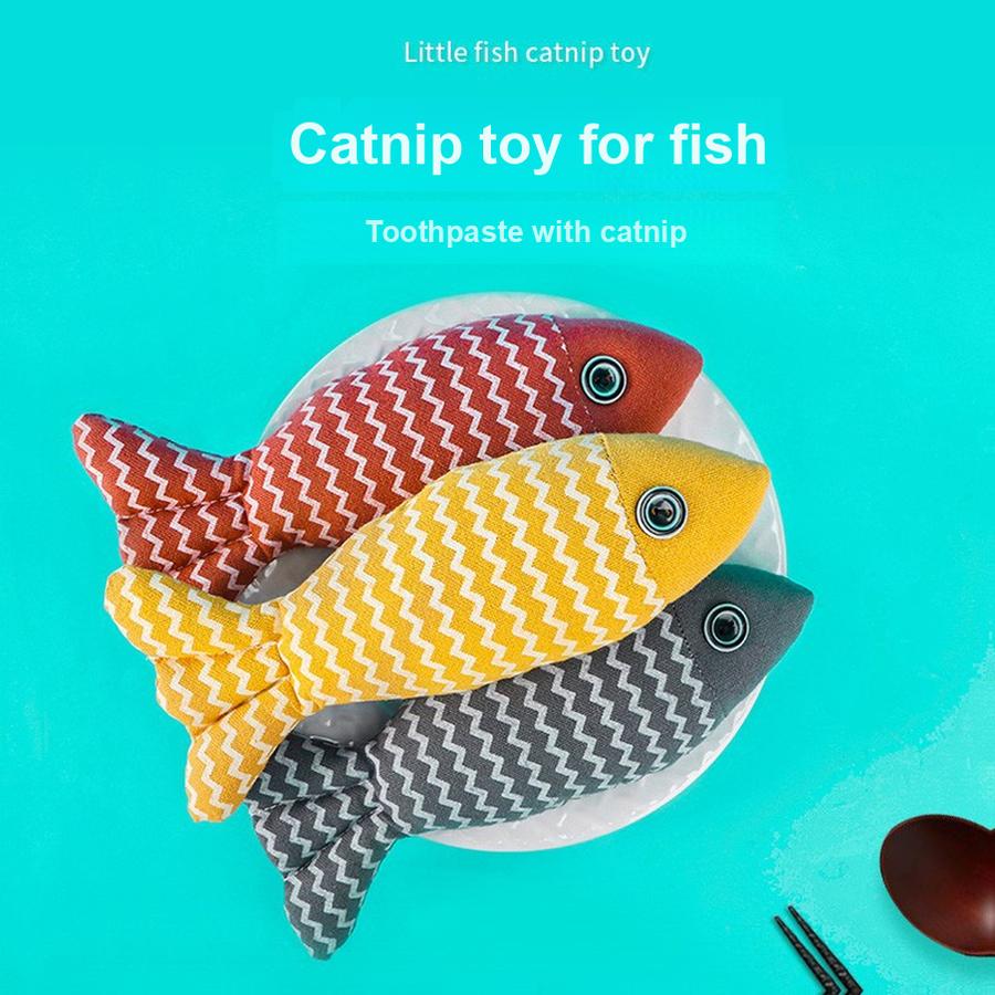 Self-Play Catnip Plush Simulation Fish Kitten Chewing Toy Cat Teaser Stick Pet Cat Supplies