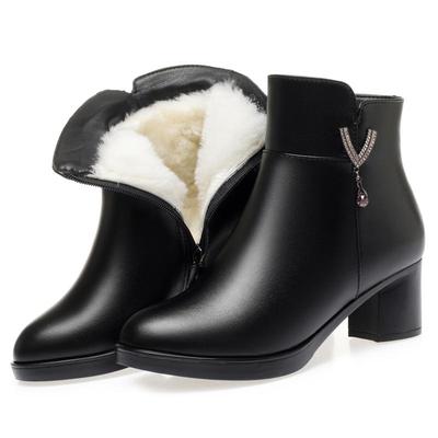 Frauen Stiefel Winter Mode Anti-Rutsch Frauen Stiefeletten Mid Heel Natürliche Wolle Echtes Leder Schnee Stiefel Damen