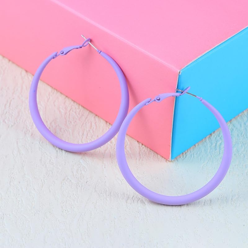 Neon Hoop Earrings for Women Exaggerated 80s 90s Colorful Chunky Statement Hoops Earring Lightweight Hypoallergenic Big Hoops for Glow Party Outfits