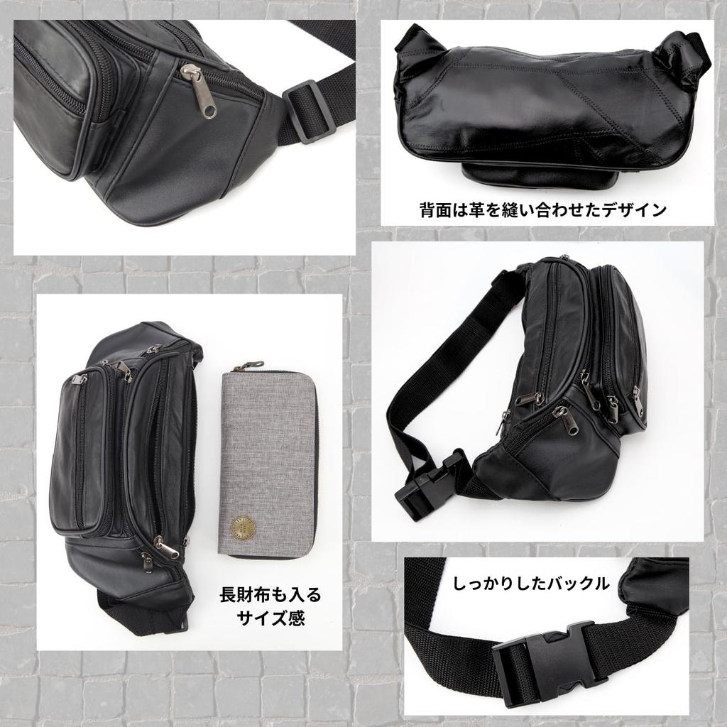 Marib select Genuine Leather Waist Bag for Sheepskin Frees c535 Bag/Body Men, Black, Leather, Hands,