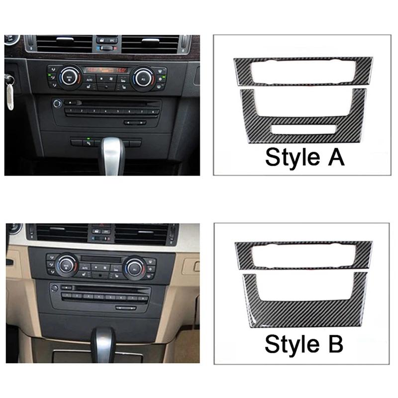 2 bucăți fibră de carbon mașină centrală control CD panou cadru capac autocolant decorativ Trim accesorii auto pentru BMW Seria 3 E90 E92