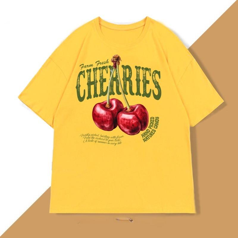 Vintage Cherry T Shirt Fruit Tshirt Summer Cotton Short Sleeve Women TShirt Cherry Lover Tee Clothes Casual Round Neck Tops