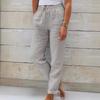 2024 Summer Elastic Waist Cotton Linen Wide-Leg Pants – Women's Loose-Fit Solid Color Trousers