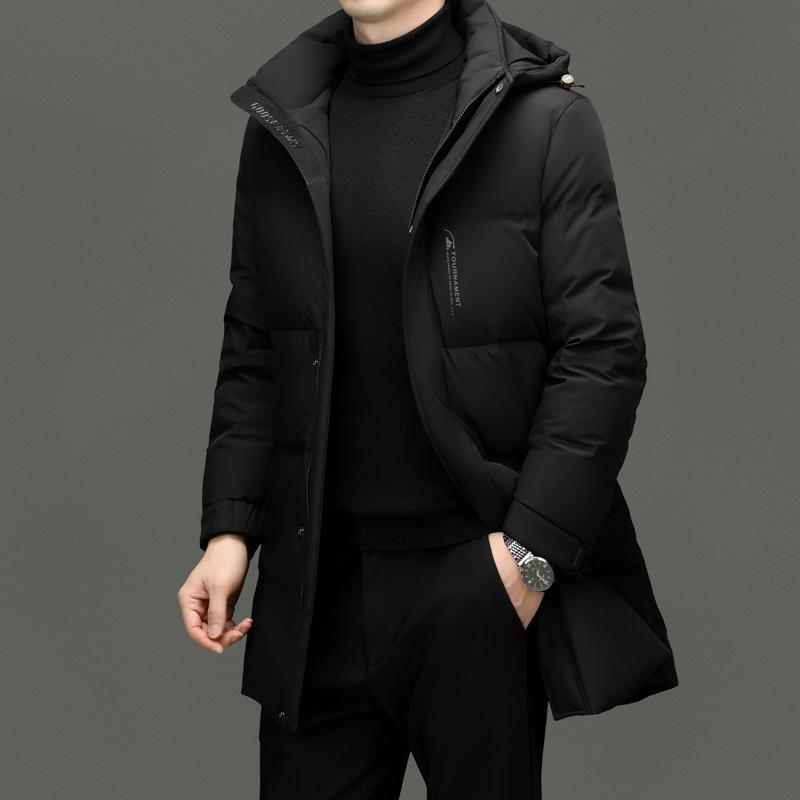 White Duck Down Medium And Long Down Jacket Men'S Winter High-End Business And Leisure Hooded Detachable Jacket