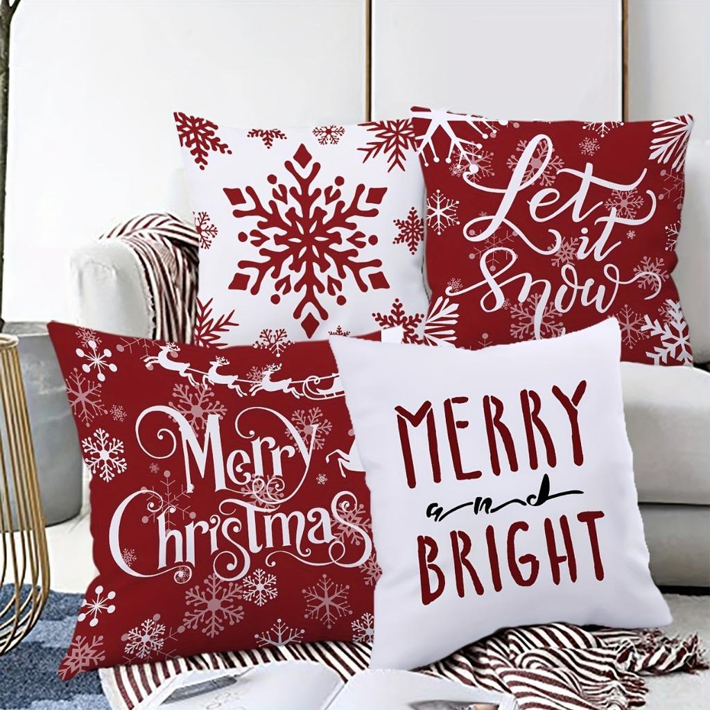 1pc Red Marry Christmas Cushion Cover Snowflake Printed Cozy Durable Cover 2025 New for Home Ornament Xmas New Year Decoration