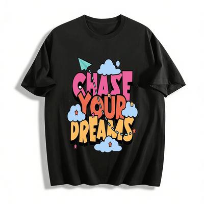 Chase Your Dreams Cartoon Print Casual Top Pure Cotton T-shirt