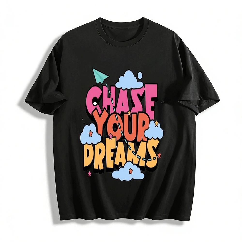 

Chase Your Dreams Cartoon Print Casual Top Pure cotton T-shirt XXS
