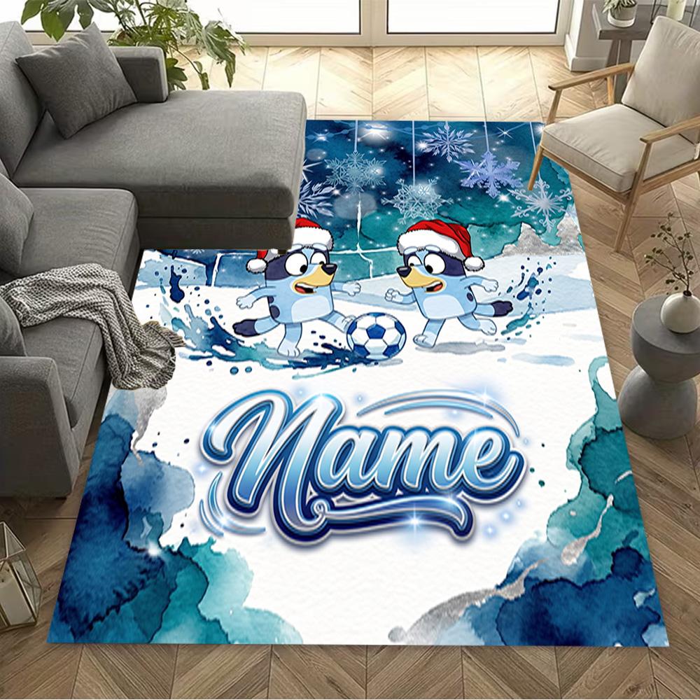 Bluey's Soccer Adventure Customizable Name Carpet Design for Hallway Game Room Entryway Bedrooms Antislip Carpet Decorate Offices Gift for Festivals