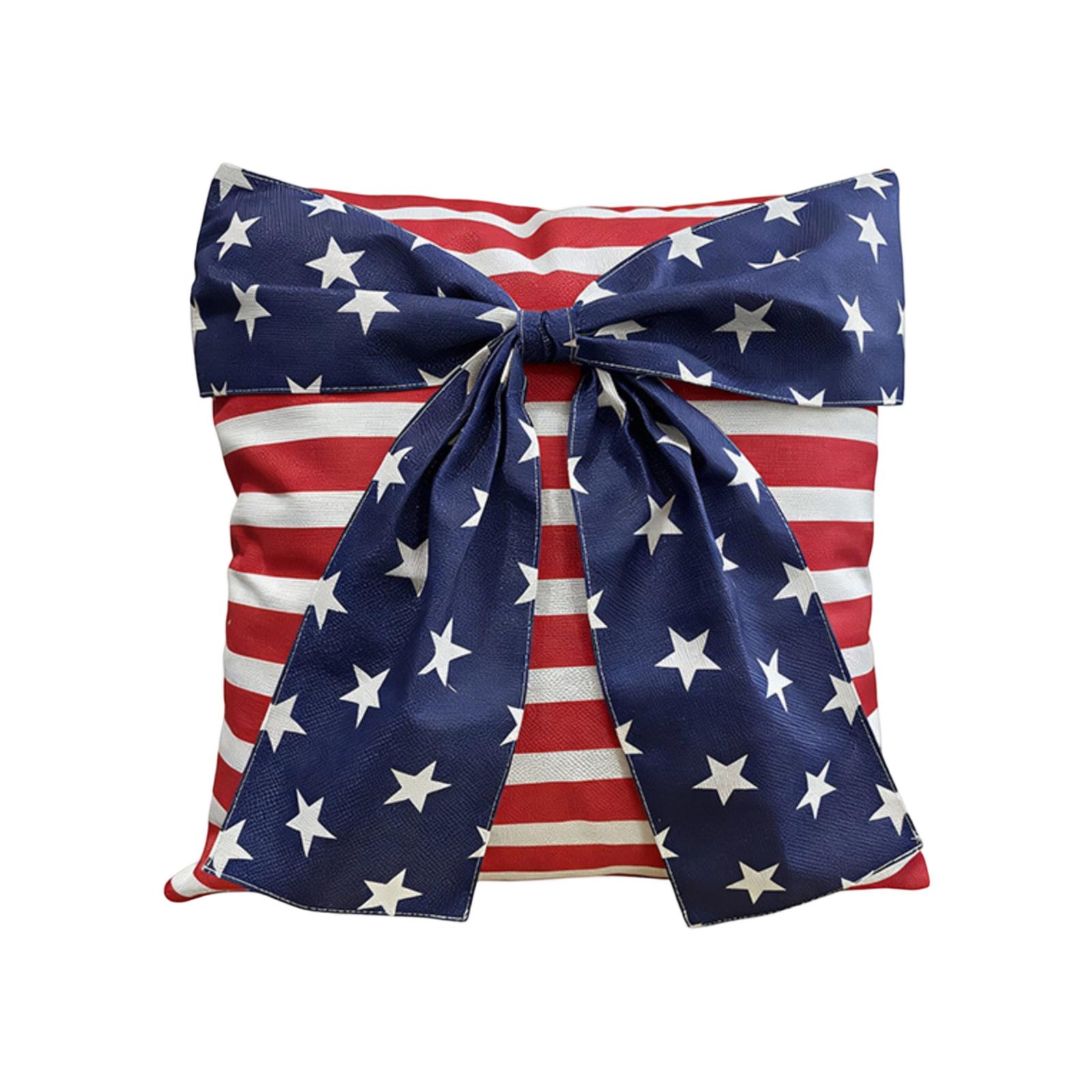 

Independence Day Decorative Cushion Cover with Striped and Star Pattern Bow for Indoor Sofa Chair Seat Holiday Decoration One Size