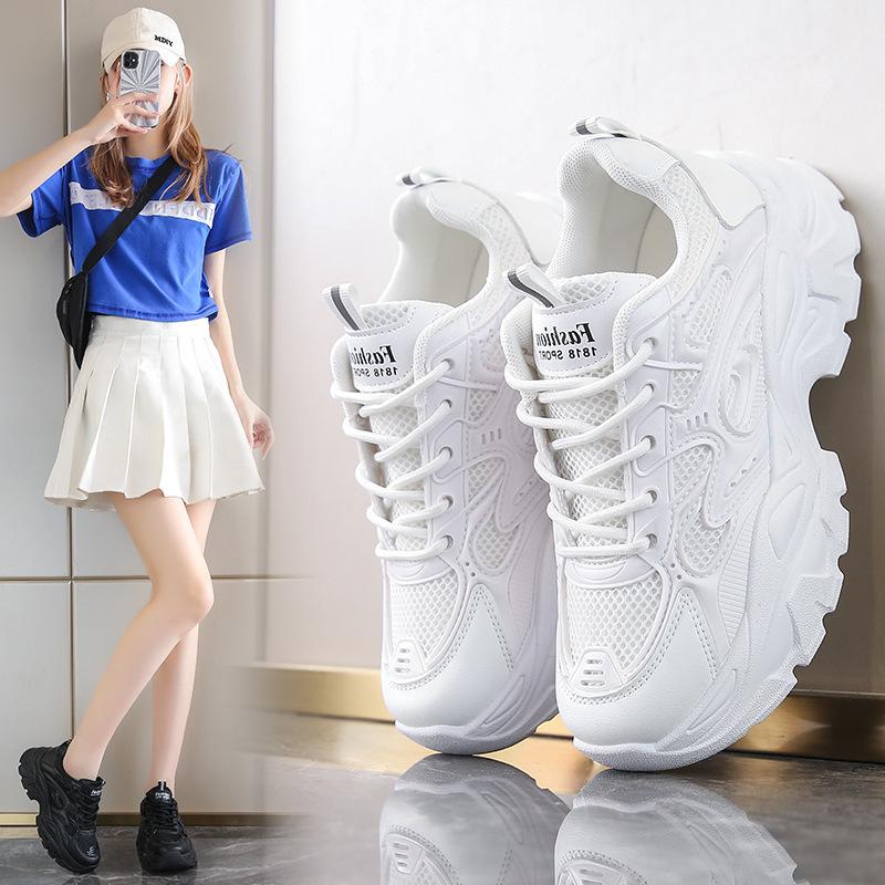 Summer Thin Women's Sneakers New Mesh Breathable Casual Texture Heightened Dad Shoes Lace Up Hot Women's Shoes