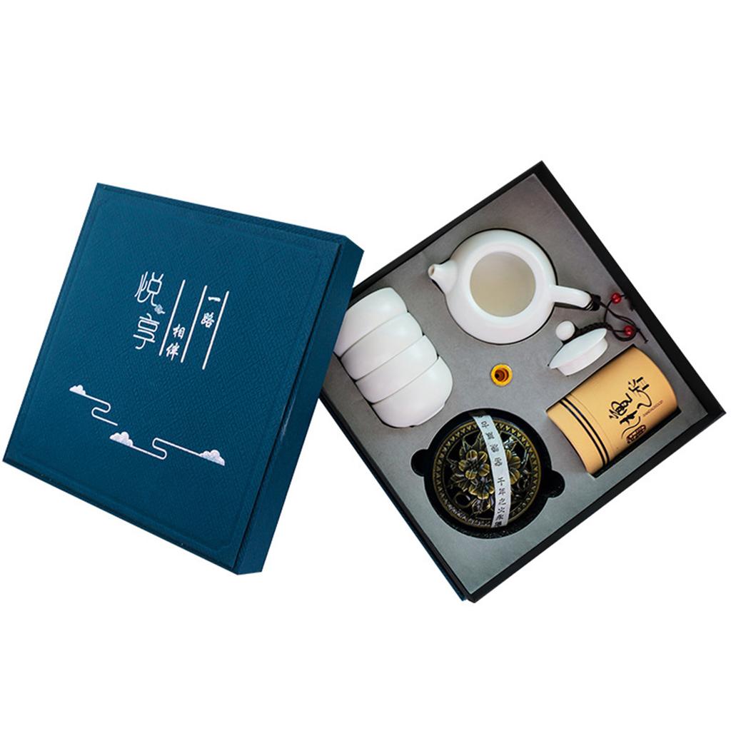 Porcelain Tea Set With Incense-Burner Holder Exquisite Household Teaware Collection For Office Desk Display