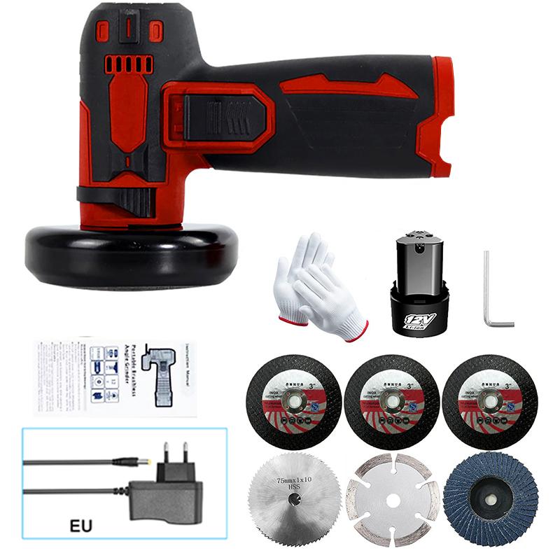 12V Mini Angle Grinder with Rechargeable Lithium Battery Cordless Polishing Machine Diamond Cutting With Accessories