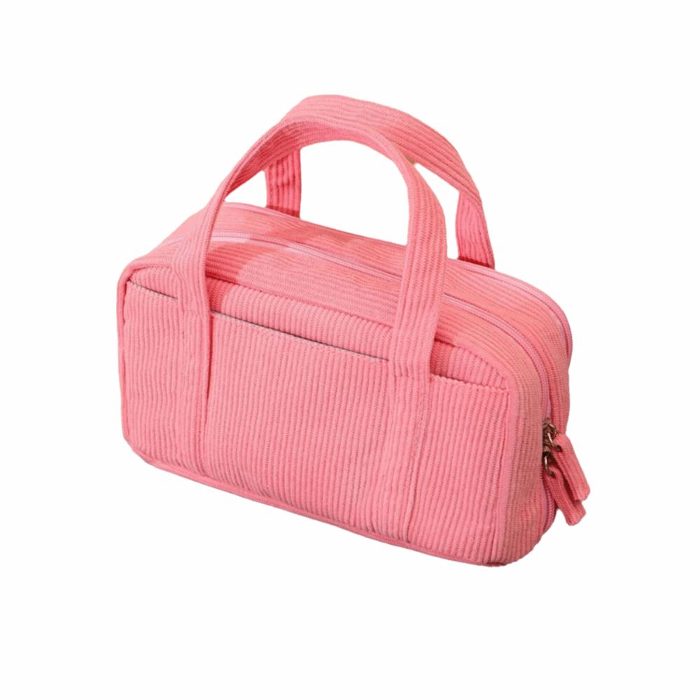 Large Capacity Storage Bag Corduroy Material Stationery Pouch Colorful Pencil Box  Household Use розовый