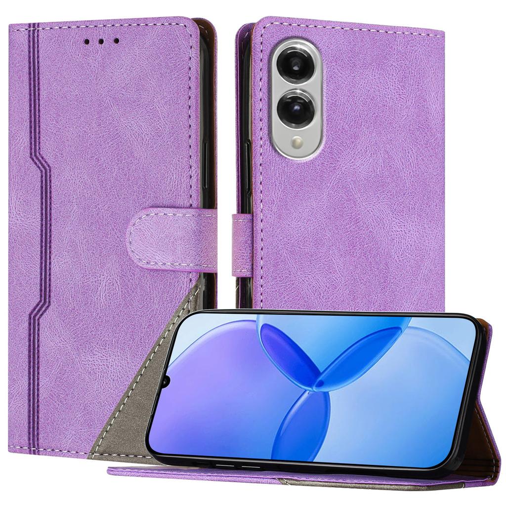 For Samsung Galaxy S25 Edge Leather Case Triangle Patchwork Wallet Stand Shockproof Phone Cover