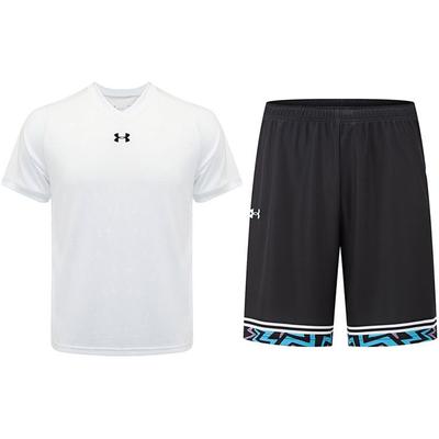 Under Armour Logo Print Breathable Knitted Short Sleeve T-Shirt Geometric Pattern Color Block Shorts Casual Sports Set 21500531-100+24500211-001