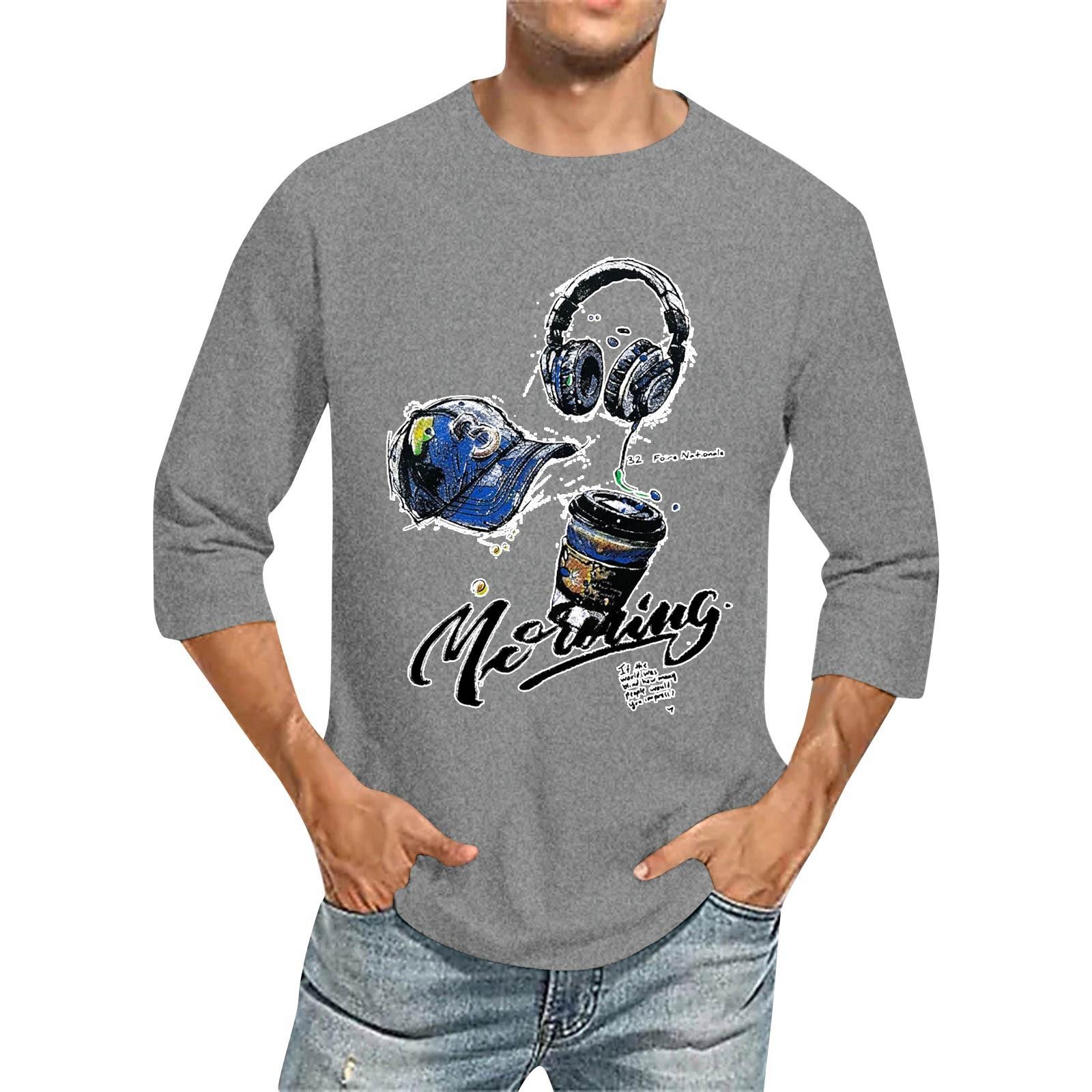 

Men s Fashion Casual Seven-Point Sleeve Print Round Neck Top S