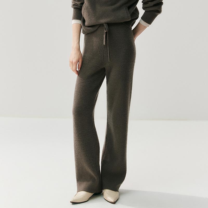 Women's High-Waist Cashmere Knitted Wide-Leg Pants for Autumn and Winter