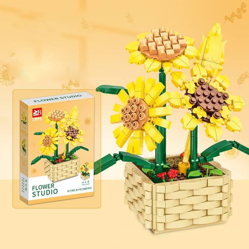 Blocks Building Puzzle Flower Peach Blossom Rose Cherry Blossom Kid Toy Model
