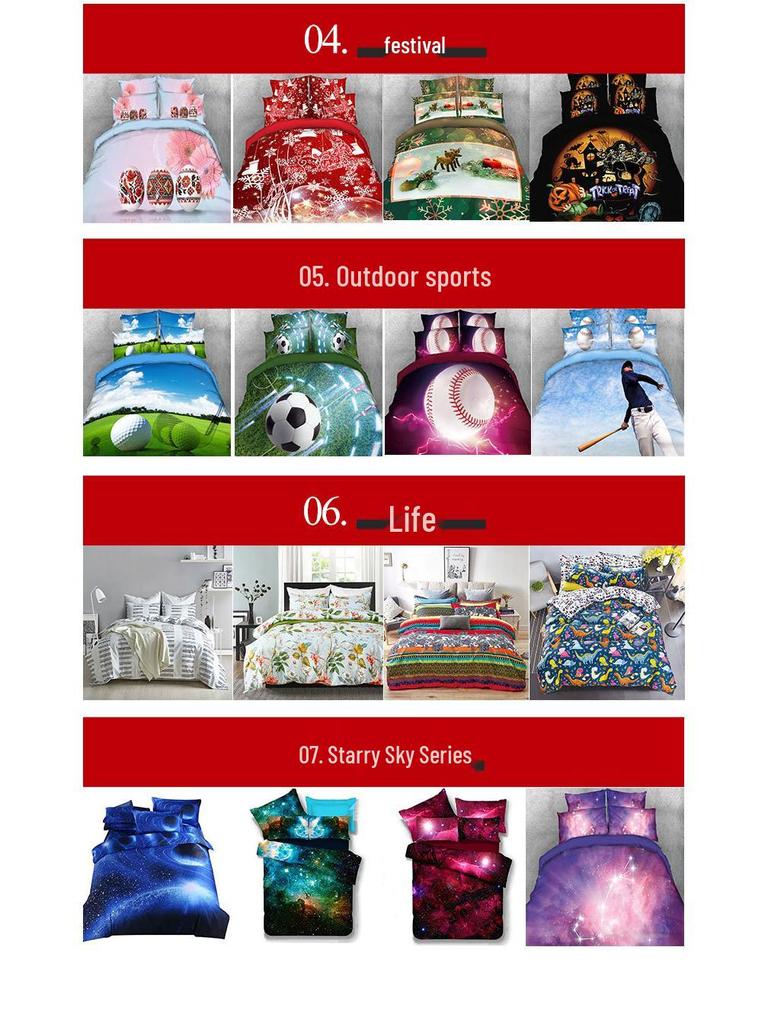 Printed Three-Piece Bedding Set: Quilt Cover and Bed Sheet