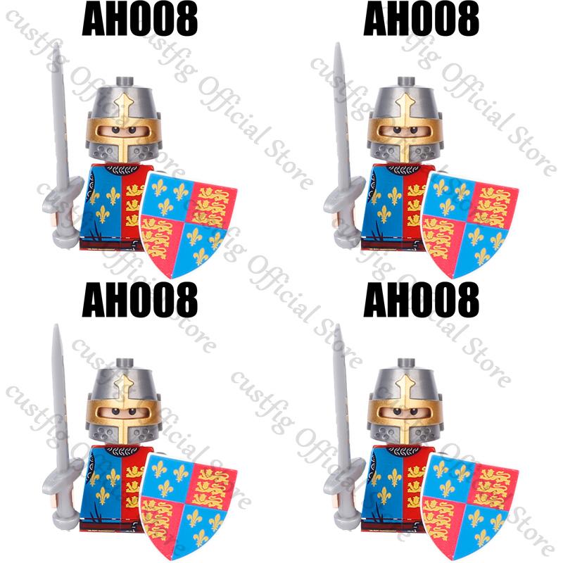 Mittelalterliche Militärsoldaten Figuren Bausteine Löwenherz Deutscher Ritter Waffe Infanterie Schild Helm Burg Hexe Steine Spielzeug