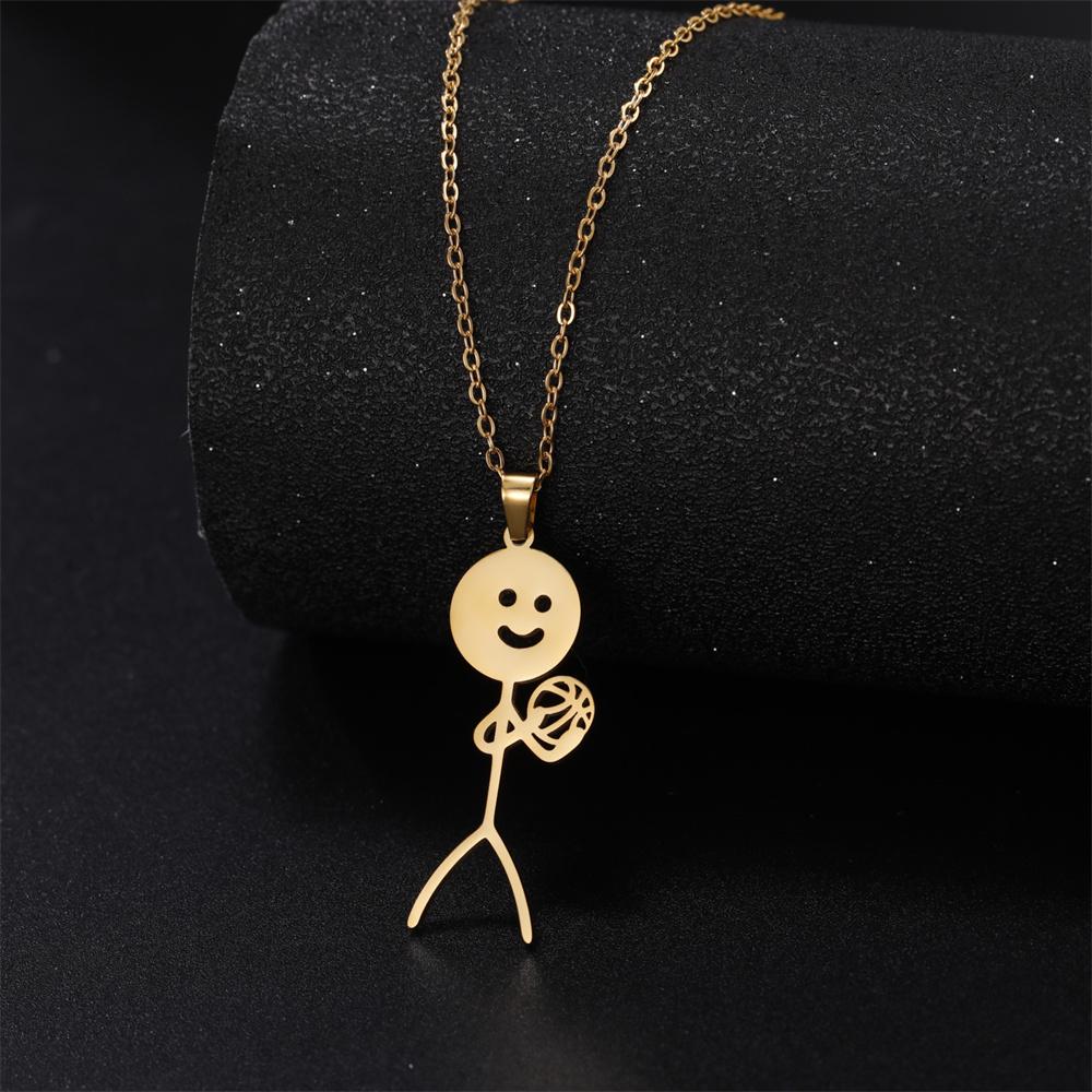  Funny Basketball Doodle Pendant Necklace for Men Women Hip Hop Stainless Steel Cute Stickman Necklaces Sport Jewelry