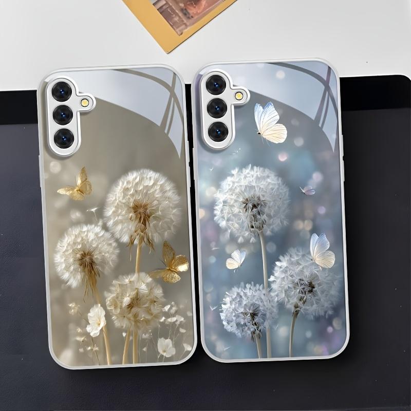 Funda de Vidrio Artístico de Diente de León para Teléfono Adecuada para Samsung para Galaxy S26 S25 S24 S23 S22 S20 FE Ultra Plus 5G Cubierta Trasera Anti Caída