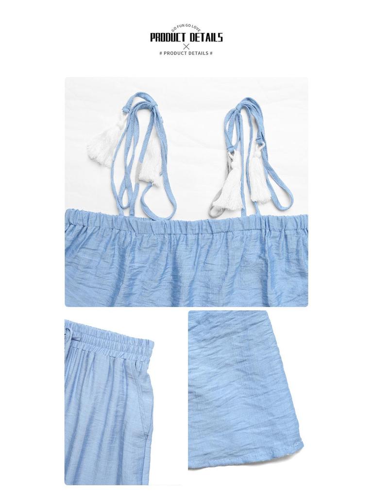 2026 European & American Resort Set: Textured Camisole Top & Wide-Leg Pants Two-Piece