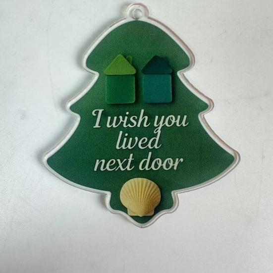 Christmas Pendant Xmas Tree Stocking Shape 2D Acrylic Seaside Festive Decoration with Lanyard Beach House Holiday Decor