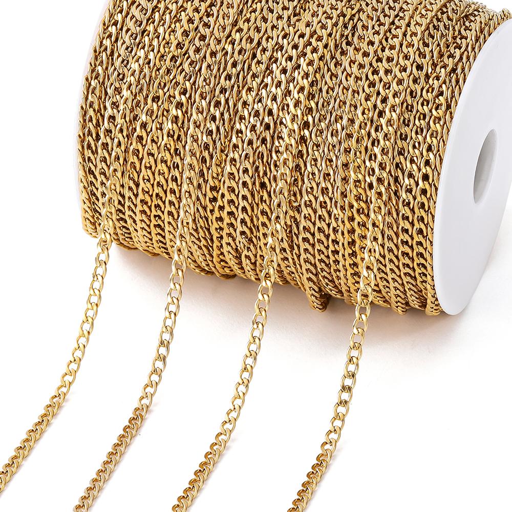 2Meters 2.9-4.6mm Stainless Steel Curb Cuban Chains Bulk for DIY Necklace Bracelet Anklet Jewelry Making Accessories Supplies